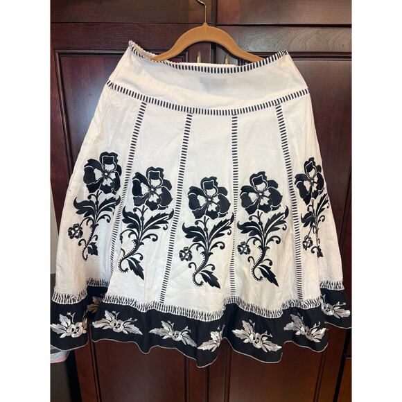 Boston Proper A-line White & Black Cotton Embroidered Skirt Size 2 - Picture 2 of 13